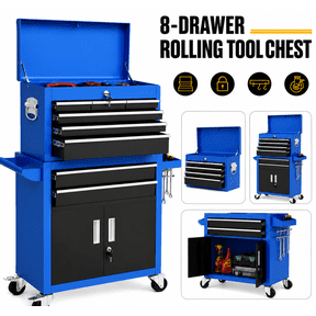 2-IN-1 Rolling Tool Chest, Detachable Tool Box and Storage Cabinet on Wheels, Heavy-Duty Steel Tool Organizer w/ 8 Drawers for Workshop Garage Studio, Side Hooks, Classification Box, Liner