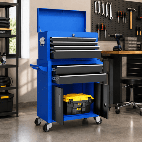 2-IN-1 Rolling Tool Chest, Detachable Tool Box and Storage Cabinet on Wheels, Heavy-Duty Steel Tool Organizer w/ 8 Drawers for Workshop Garage Studio, Side Hooks, Classification Box, Liner