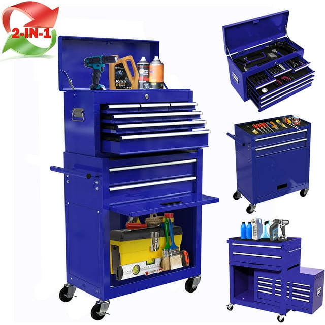 2IN1 Rolling Tool Chest Storage Box, Large Stainless Steel Tool Box