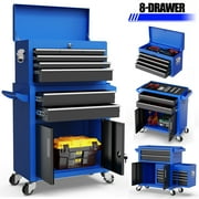 2-IN-1 Rolling Tool Chest Storage Box, Upgrade Steel Tool Box Hidden Desing, Detachable Tool Storage On Wheels W/Sliding Drawers for Workshop Garage Studio, Blue