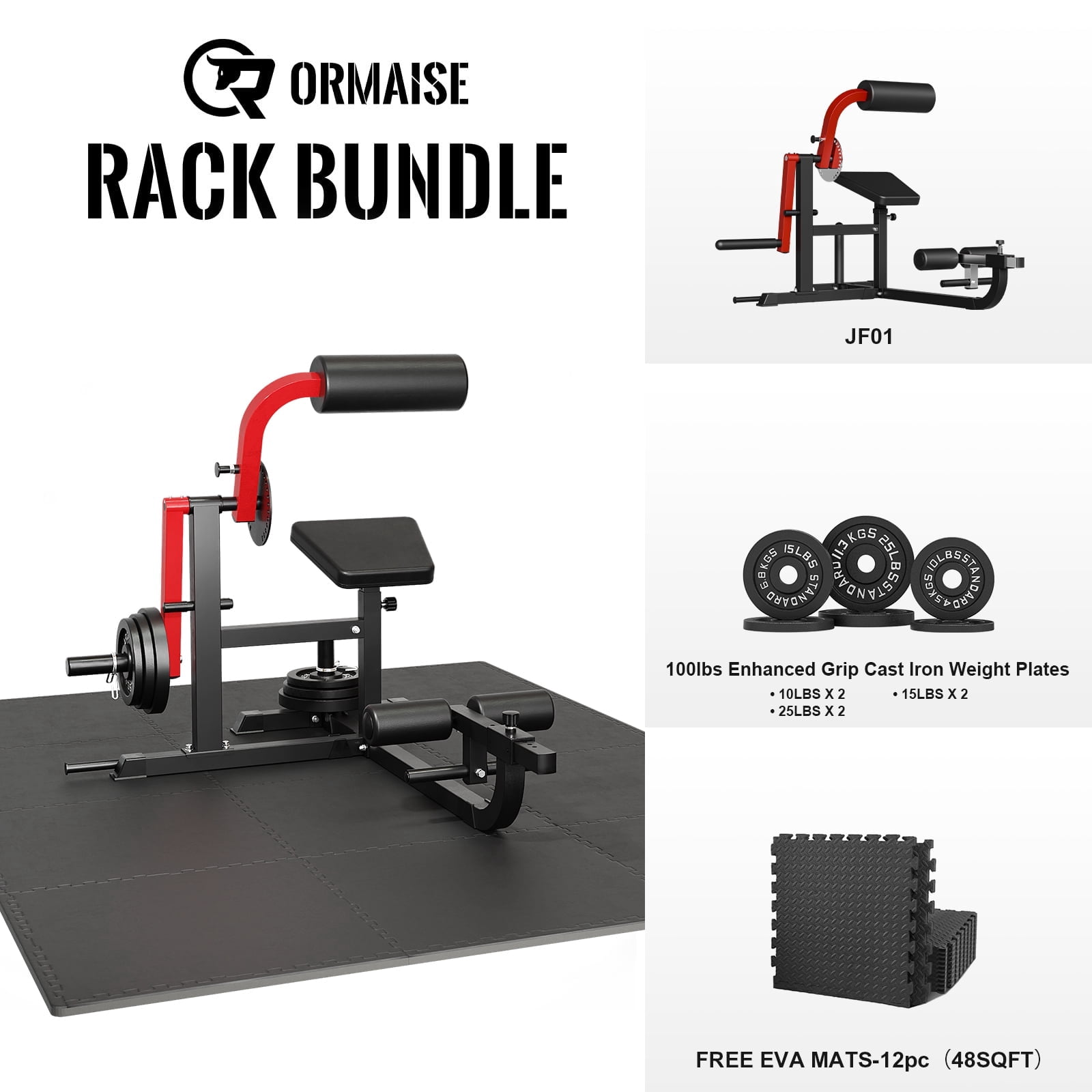 2-IN-1 Seated AB Curl/ Back Extension Machine, AB Workout Machine with 450lbs Weight Capacity, 100LBS Iron Weight Plates and 12PC Rubber Mats