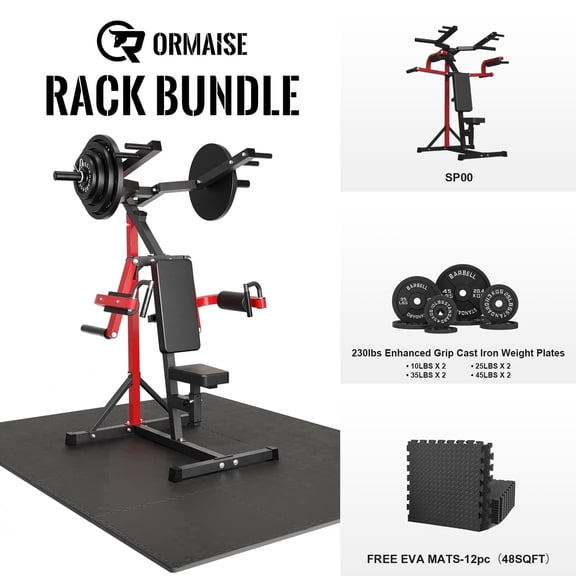 2-IN-1 Shoulder Press and Plate Loaded Deltoid Machine with Adjustable Seat & Backrest, Upper Body Machine with 230LBS Iron Weight Plate, 12PC Rubber Mats