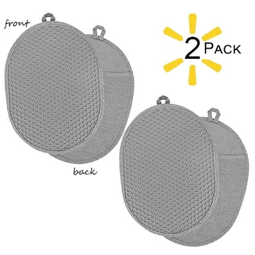 2-IN-1 Silicone Pot Holder,Oven Hot Pads with Pockets,Non Slip Grip Large Potholders for Kitchen Baking Cooking (Grey,Pack of 2)
