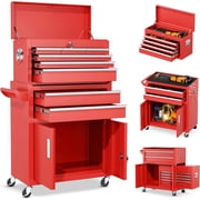 SUNCROWN 8-Drawer Metal Tool Chest, Rolling Tool Cart with Wheels,2 in 1 Detachable Tool Cabinets,Tool Box,Liners and Locking System for Garage,Warehouse,Workshop, BarbershopRed