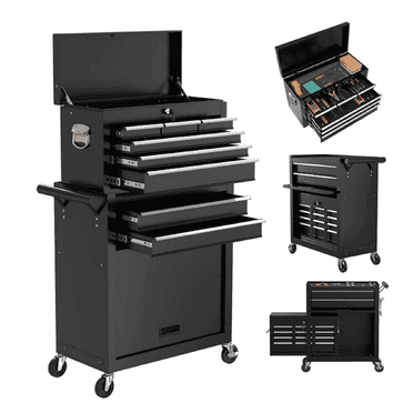 2-IN-1  Tool Chest & Cabinet, Large Capacity 8-Drawer Rolling Tool Box Organizer with Wheels Lockable, Black