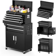 2-IN-1 Tool Chest & Cabinet, Large Capacity 8-Drawer Rolling Tool Box Organizer with Wheels Lockable, Black