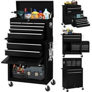 2-IN-1  Tool Chest & Cabinet, Large Capacity 8-Drawer Rolling Tool Box Organizer with Wheels Lockable Craft, Black