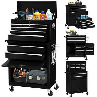 2-IN-1  Tool Chest & Cabinet, Large Capacity 8-Drawer Rolling Tool Box Organizer with Wheels Lockable Craft, Black