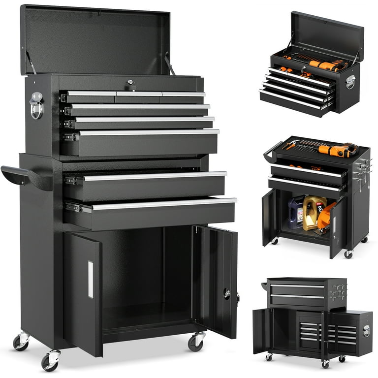 Suncrown 2-in-1 Tool Box, 8-Drawer Rolling Chest with Lockable