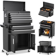 SUNCROWN 2-IN-1 Tool Box, 8-Drawer Rolling Tool Chest with Drawers on Wheels ,Metal Storage Detachable Top Tool Box with Lockable Wheels and Hooks for Garage, Workshop, Art StudioBlack
