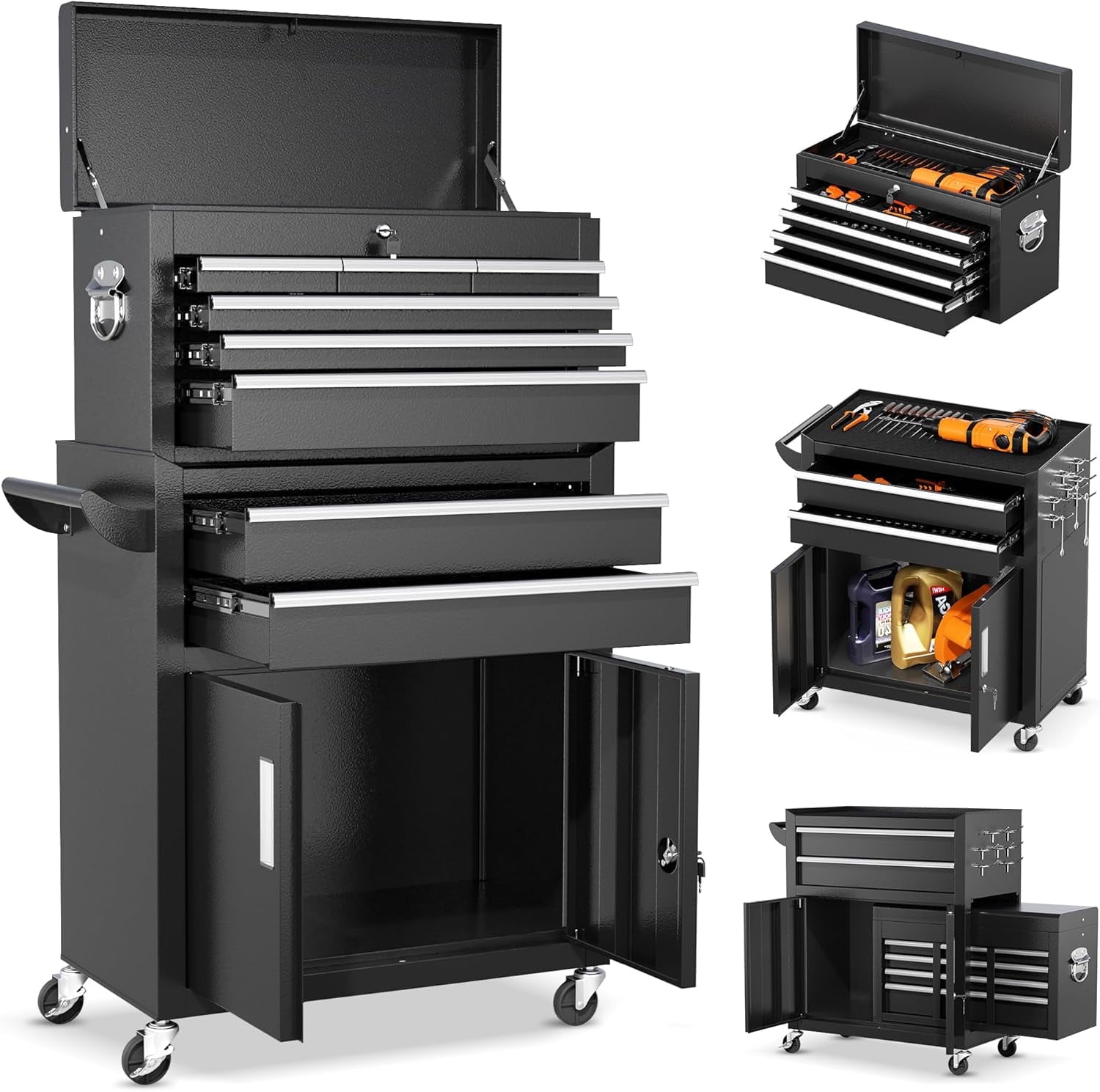 TAKEれんこん Suncrown 2-in-1 Tool Chest & Cabinet, 8-Drawer Rolling Tool