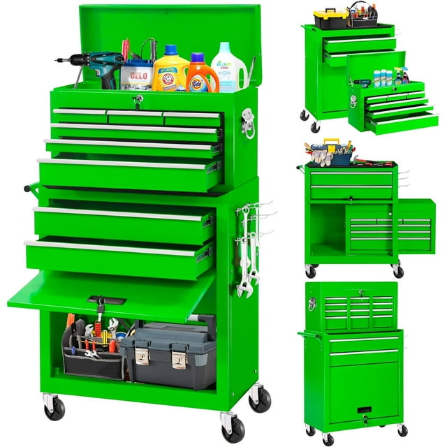 2IN1 Tool Chest & Large Capacity 8Drawer Rolling Tool Box