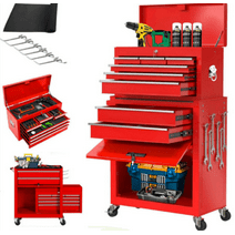 2-IN-1  Tool Chest & Cabinet, Large Capacity 8-Drawer Rolling Tool Box Organizer with Wheels Lockable, Red