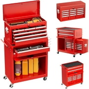2-IN-1  Tool Chest & Cabinet, Large Capacity 8-Drawer Rolling Tool Box Organizer with Wheels Lockable, Red