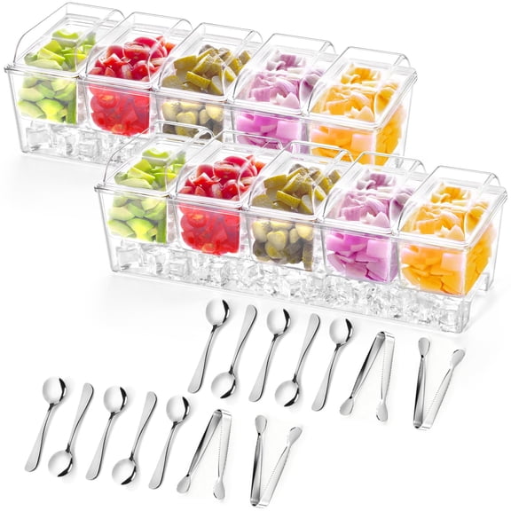 2 Ice Chilled Condiment Server with Accessories, 5x 20 Oz Containers