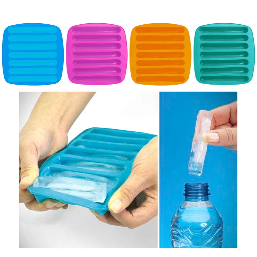 Set of 3 Water Bottle Ice Cube Trays, Round & Ice Tube Trays Silicone Fun  Colors