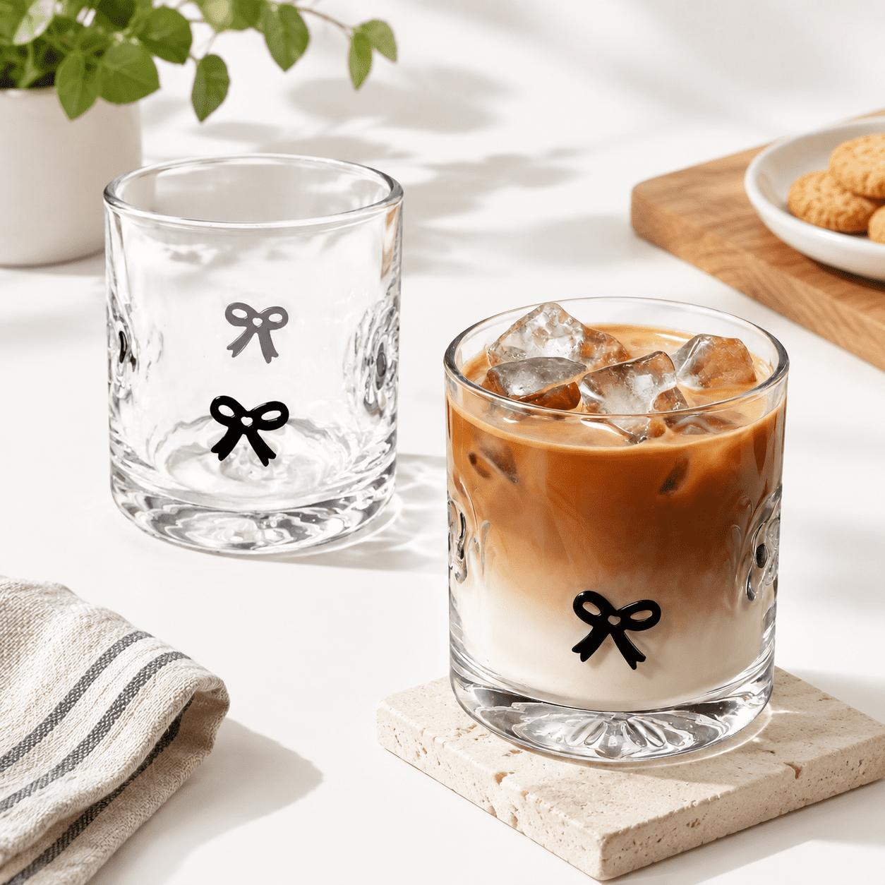 2 Icon Glasses Bow Juice Cups 14oz Handblown Cocktail - Walmart.com