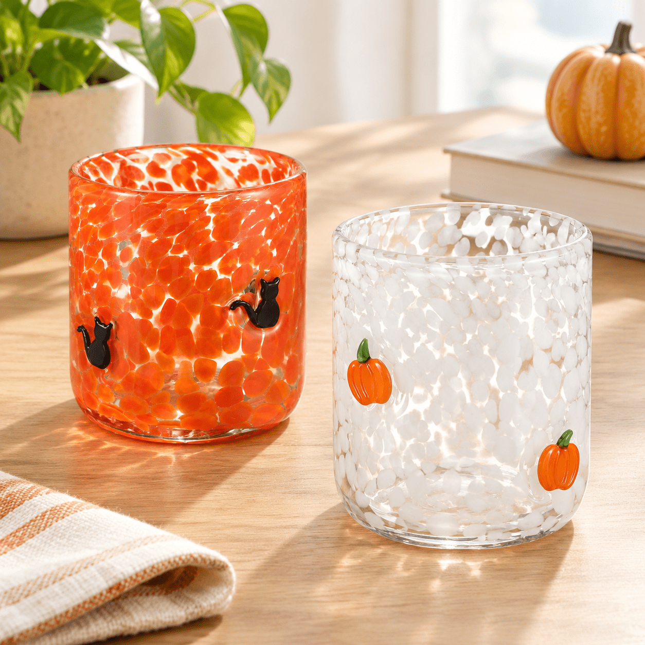 2 Icon Juice Glasses Orange Pumpkin Black Cat - Walmart.com