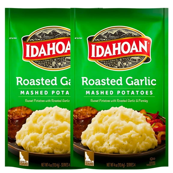 (2) Idahoan Roasted Garlic Mashed Potatoes, 4 oz pouches Made with 100% Real Idaho Potato Gluten Free