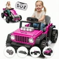 thumbnail image 1 of 2-In-1 12V Kids Ride On Building Block Cars, Electric Truck Car/Kart-Switch Freely, Ride on Toys with Remote Control, Toddler Car with Multifunctional Control Panel, Gift for Boys Girls 2-4, Pink, 1 of 9