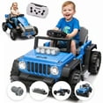 thumbnail image 1 of 2-In-1 12V Kids Ride On Building Block Cars, Electric Truck Car/Kart-Switch Freely, Ride on Toys with Remote Control, Toddler Car with Multifunctional Control Panel, Gift for Boys Girls 2-4, Blue, 1 of 8