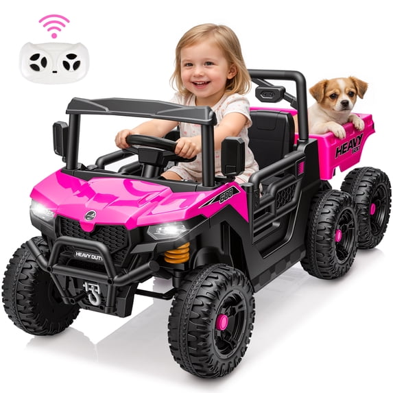 2-In-1 24V 440W Kids Ride On Electric Dump Truck Car with Parental Remote, 4WD Electric Car with Anti-Collision Bar, Ride on Toy with Bluetooth/MP3, Gift for Kids Boys Girls Aged 3-5, Pink
