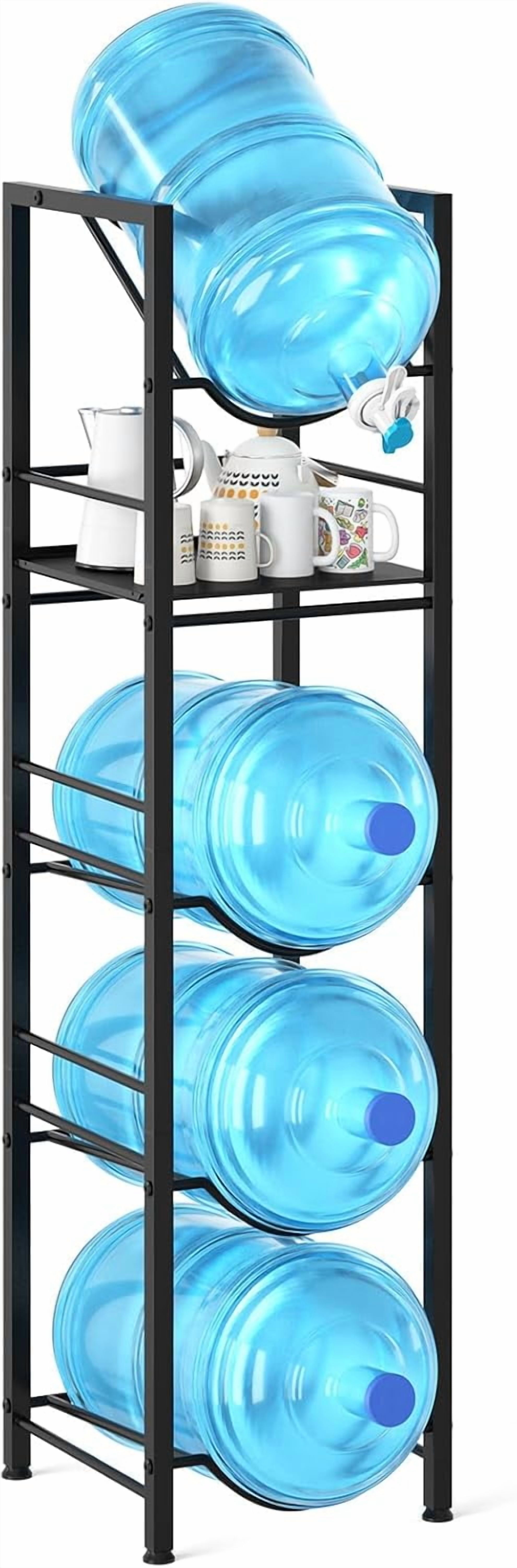 2-in-1 Blue 5-Gallon Water Jug Holder with 5-Tier Steel Storage Rack and Dispenser Valve