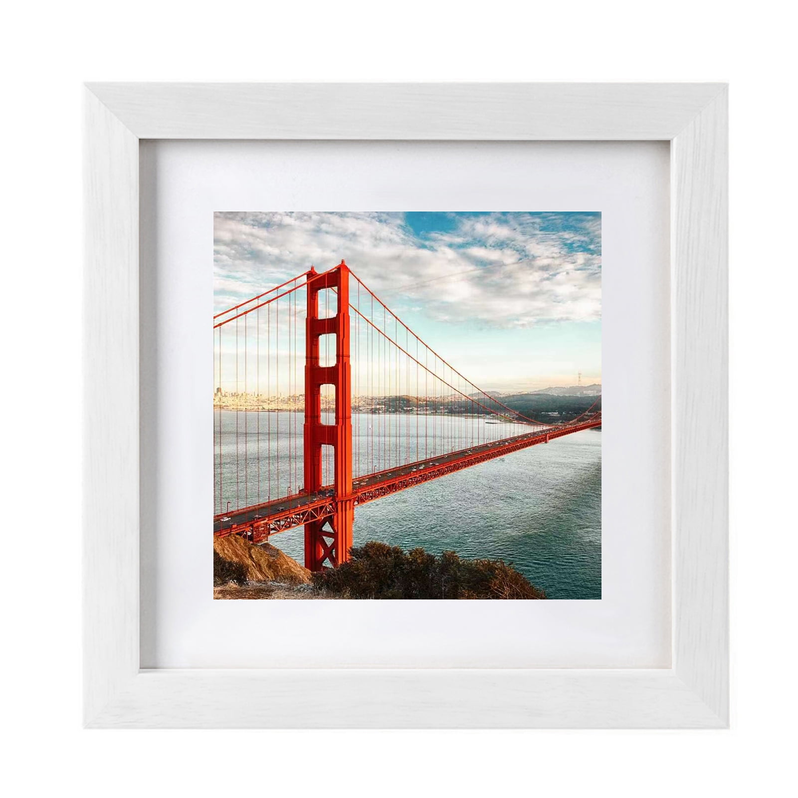 2-In-1 8x8 Picture Frames White Matted 6x6 Wooden Picture Frame Poster Frame  Document Diploma and Certificate Frame for Wall Hanging Home  Decoration-White(Can Hang or Place on the Table) 