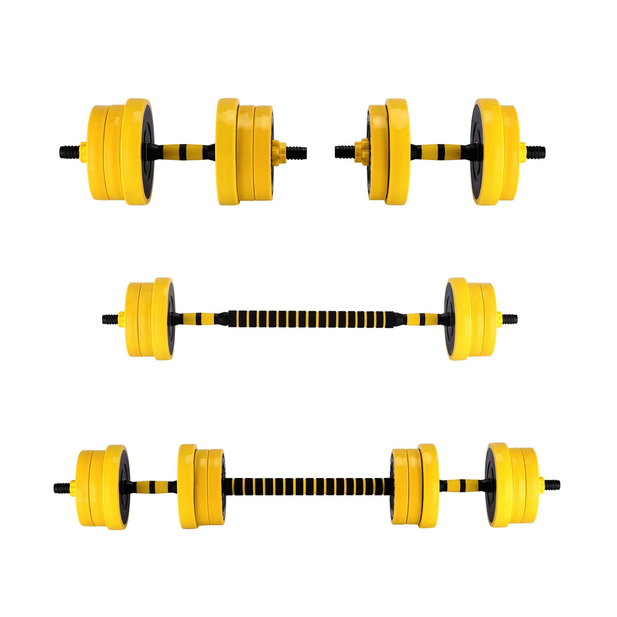 2-In-1 Adjustable Dumbbell Set 33 Lb, Adjustable Weights Used As Dumbbell and Barbell Set, Yellow