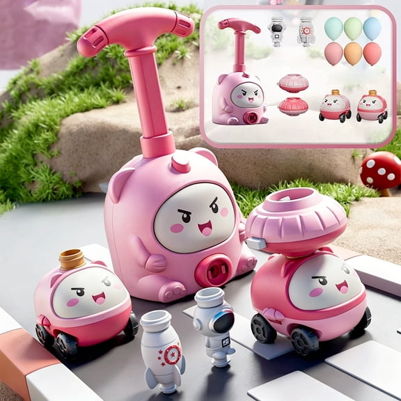2-In-1 Air Powered Balloon Car Toy, Manual Pump Launch Car Set, Interactive Group Play Toy for Kids