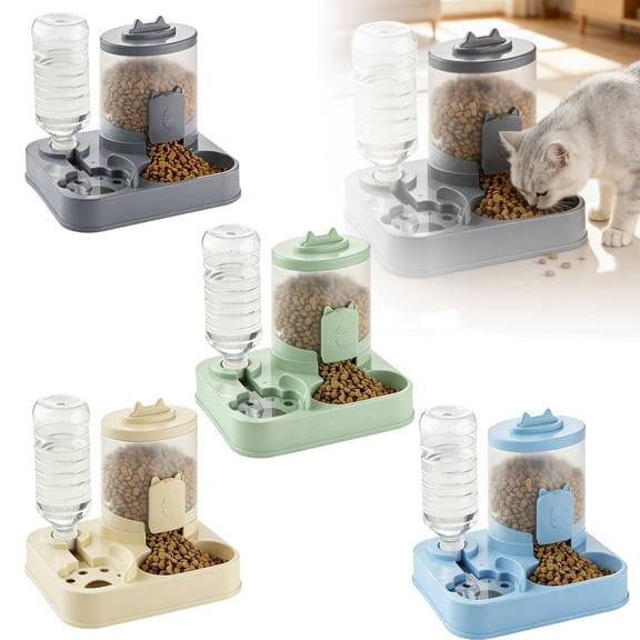2 In 1 Automatic Cat Dog Food Water Bowl Set Adjustable Elevated Raised Stand Feeder Non- Base Pet Feeding Station for Cats Small Medium Dogs