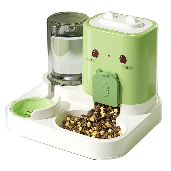 2 In 1 Automatic Pet Feeder Removable Portable - Convenient Drinking Cats Feeder Bowl for Small Animals - Green