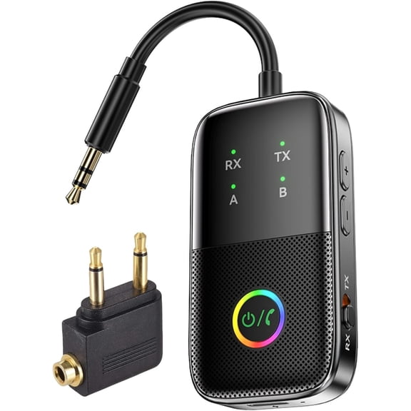 2-In-1 Bluetooth 5.2 Transmitter Receiver for TV Airplane Gym Planes Boat Wireless Converter for 3.5mm Aux Jack Supports 2 Headphones Dual Link aptX Adaptive Low Latency Audio Adapter