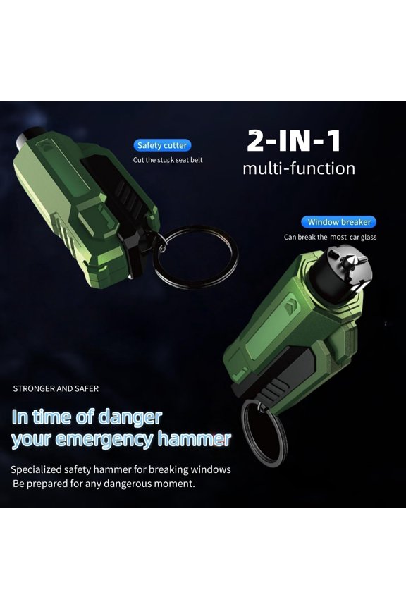 2-In-1 Car Safety Hammer & Cutter Keychain, Emergency Window Breaker With Silicon Steel Alloy Hammer & Stainless Steel Cutter, Portable Car Escape Tool For Vehicle (O Green)