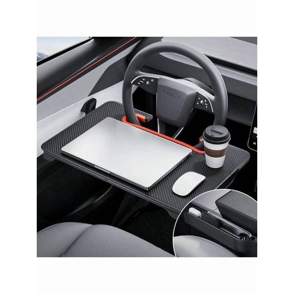 2-In-1 Car Steering Wheel Desk Tray &Amp; Car Seat Gap Filler Organizer Foldable Carbon Fiber Look Table For Laptop, Eating Food, Writing Universal Fit For Most Vehicles