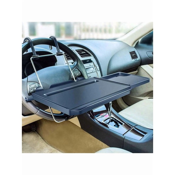 2 In 1 Car Steering Wheel Tray/Back Headrest Tray Eating Food Drink And Writing Laptop Work, Black Car Desk