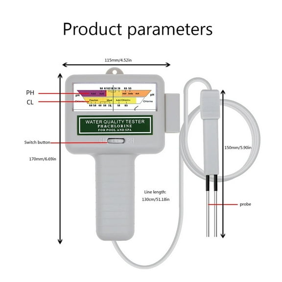 2 In 1 Chlorine Tester PH & CL2 Meter Swimming Pool Spa Chlorine Monitor Tester Aquarium Hot Spring Water Quality Detector ,Accurate Measurement