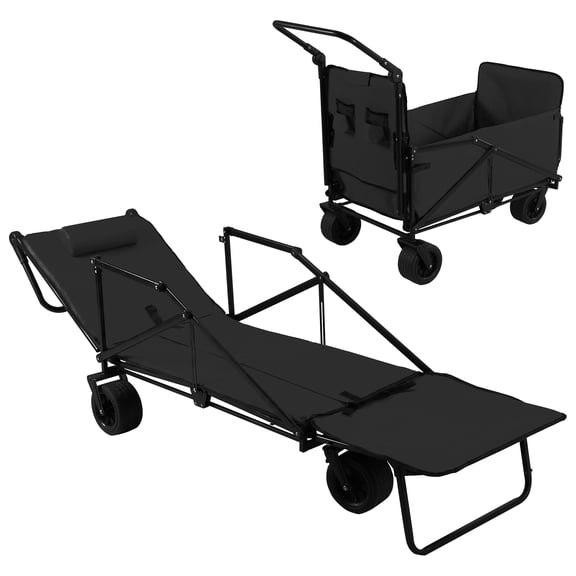 2-In-1 Collapsible Folding Outdoor Utility Wagon, 440LBS Heavy Duty Utility Carts,Reclining Camper,Expandable Storage,Padded and Wheeled, All Terrain Wheels, Great for Camping, Outdoors, Shopping