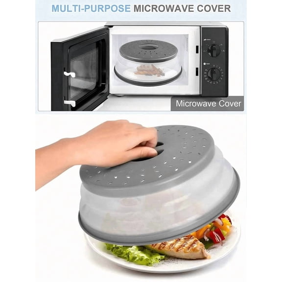 2-In-1 Collapsible Kitchen Microwave Splash Guard - Heat-Resistant Food Cover & Fruit/Vegetable Strainer (Ventilated, Anti-Dust/Mosquito)