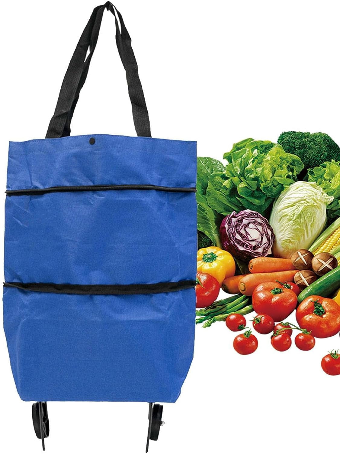 2 In 1 Collapsible Trolley Bags Folding Shopping Bag with Wheels Foldable Shopping Cart Reusable