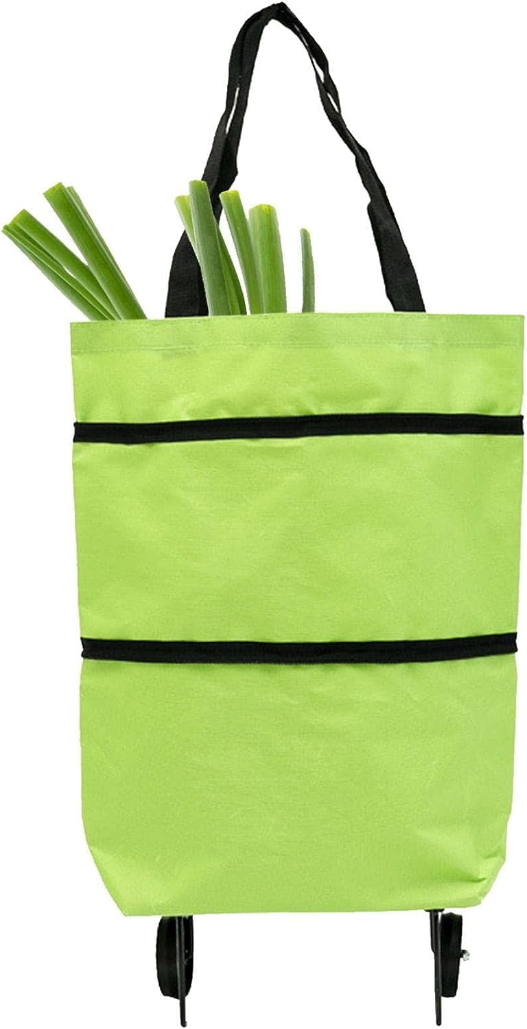2 In 1 Collapsible Trolley Bags Folding Shopping Bag with Wheels