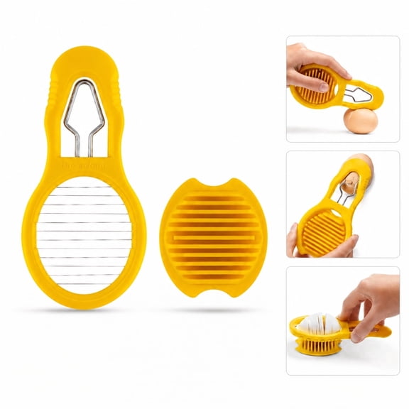 2 in 1 Compact Egg Slicer for Hard Boiled Eggs, Multi-Function Egg Cutter & Easy Egg Peeler Shell Remover for Peeling & Topping – Yellow