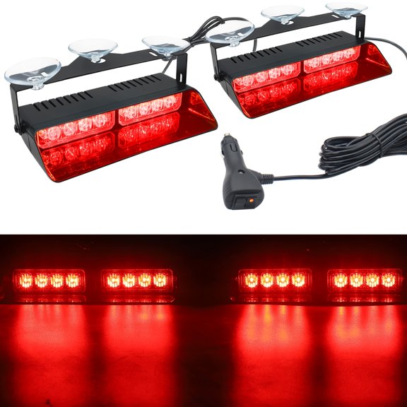 2-In-1 Dash Lights - 2 X 7.3 Inches, 16 Leds, Windshield Visor Safety Light Bars for Off-Road Trucks, Construction Vehicles, Without Battery