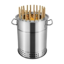 2-In-1 Design,Mini Portable Barbecue Charcoal Barrel Grill,  20 Holes Stainless Steel Surround Charcoal Kebab Grill with 30 Skewers for Camping, Picnics, Parties