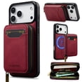 thumbnail image 1 of 2 In 1 Detachable Leather Wallet and Phone Cases for iPhone 17 Pro Max 6.9" Wallet Case Zipper Pocket Magnetic Phone Cases,Red,For iPhone 17 Pro Max, 1 of 7