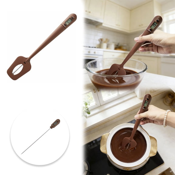 2-In-1 Digital Spatula Thermometer Food Grade Silicone & Stainless Steel Probe For Chocolate, Candy Making And Baking(Coffee-32cm)
