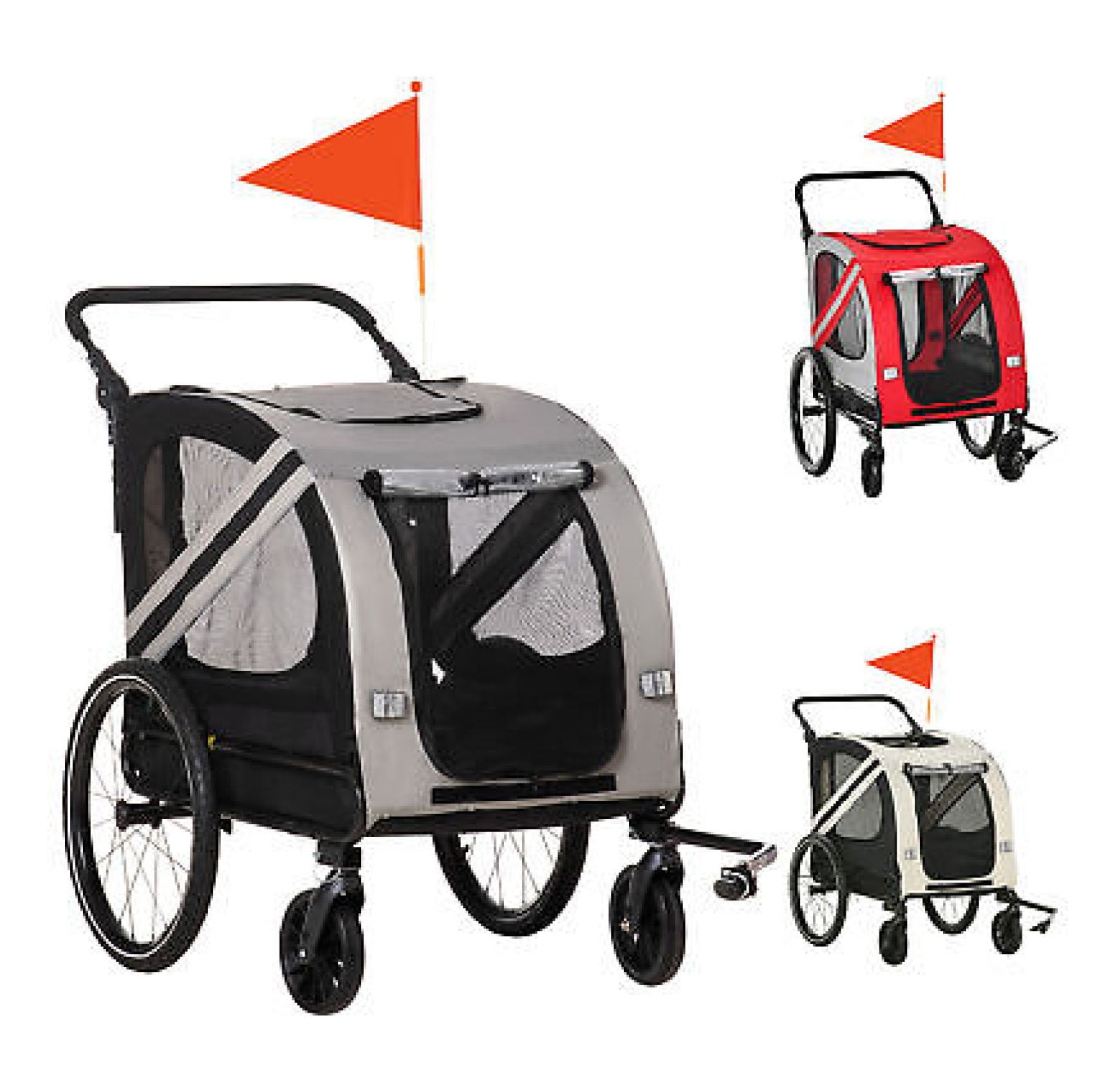 Red and Gray 2-in-1 Pet Bike Trailer and Stroller