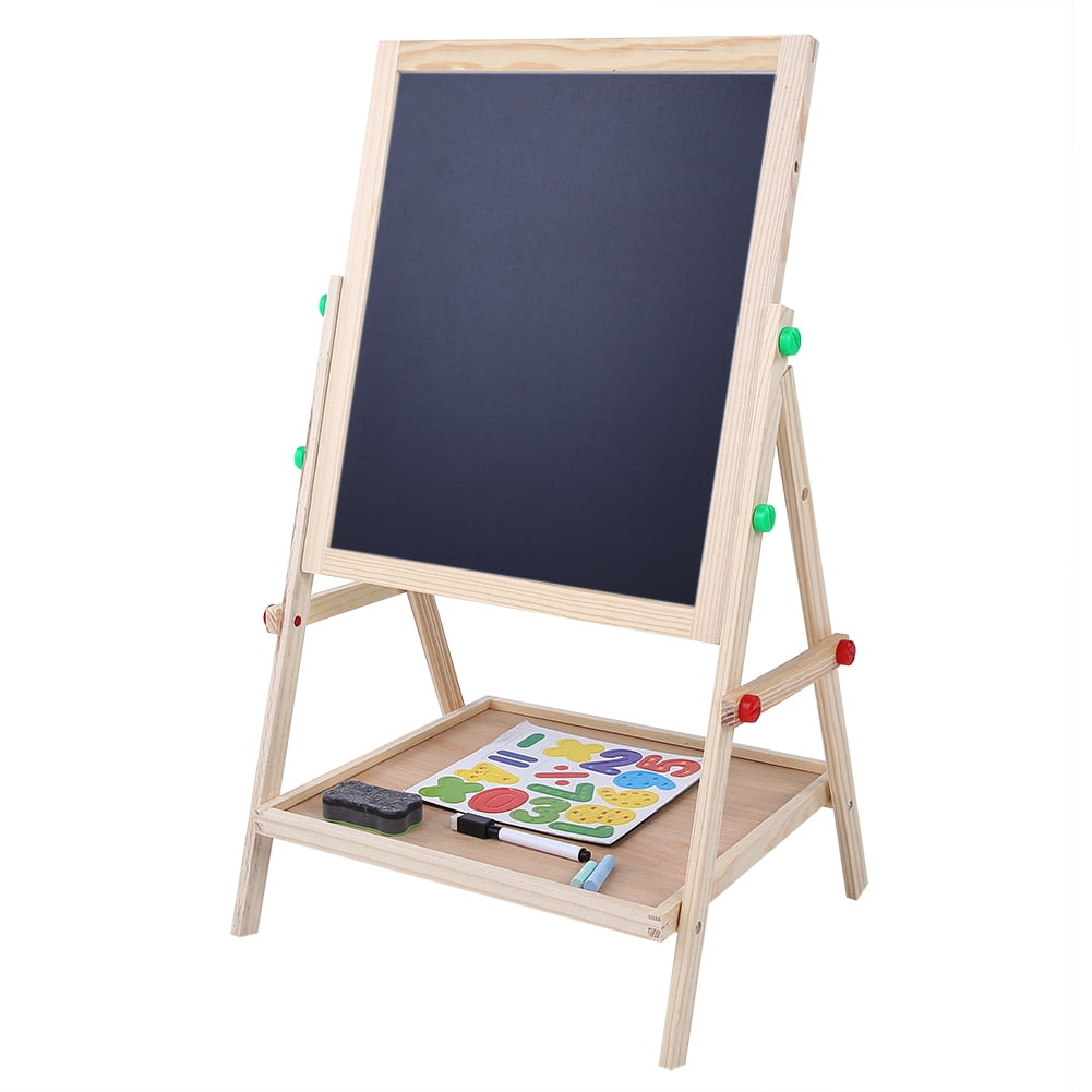 DUKE BABY Kids Wooden Art Easel with Double Boards, Paper Roll, Art  Accessories -- Natural Wood 