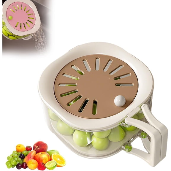 2-In-1 Draining and Preservation Basket, Kitchen Fruit Washer Drainer with Strainer Lid, Multifunctional Produce Saver Box with Foldable Handle
