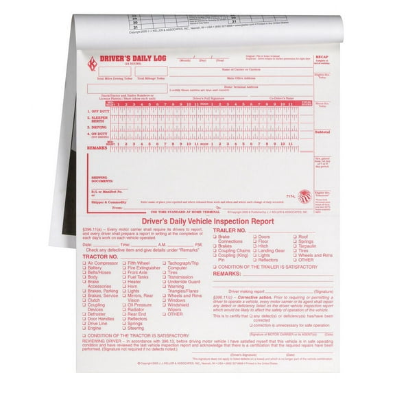 2-In-1 Driver Daily Log Book 10-pk. (Detailed DVIR & Simplified Recap) - 2-Ply Carbonless, 8.5" x 11", 31 Sets of Forms Per Book